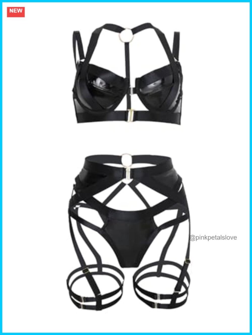 Sexy Strappy Underwire Push Up Garter Belt Lingerie Set Harness Cutout Matching - Picture 5 of 7